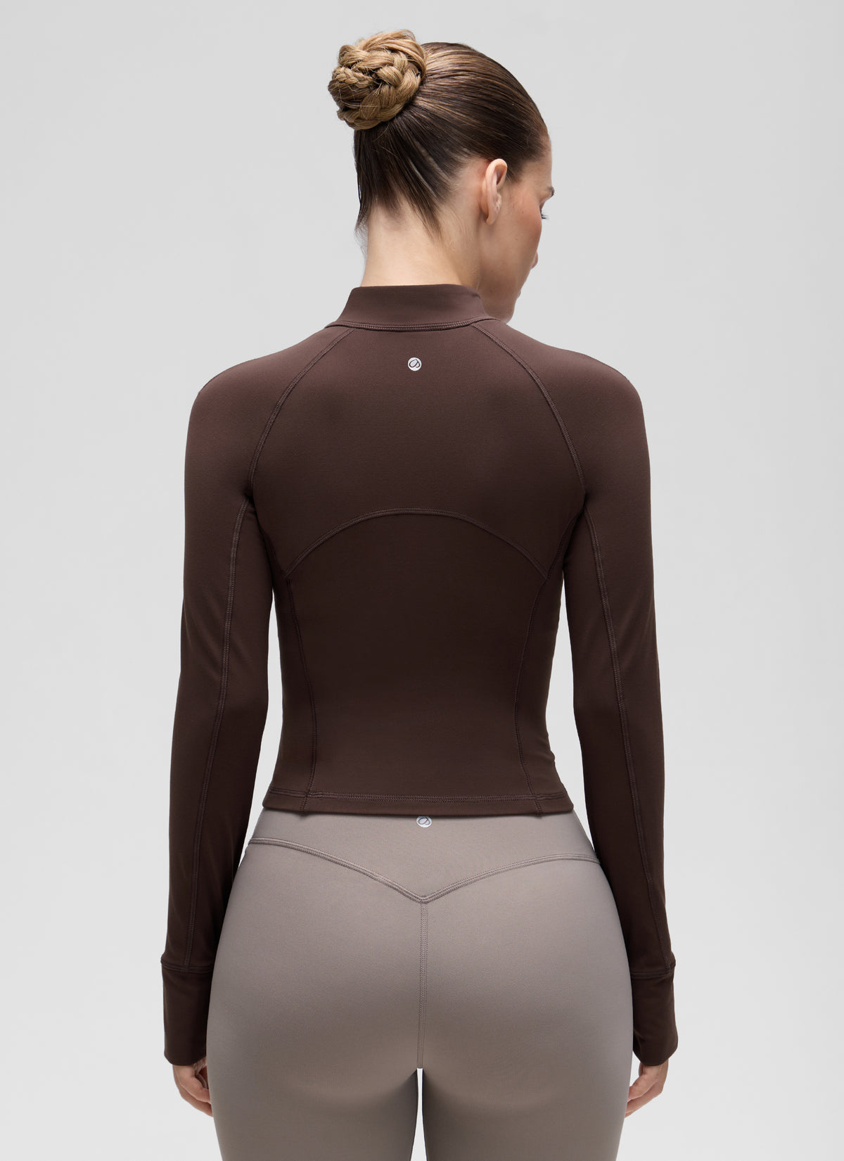 CRZ YOGA Women's Yoga Slim Fit Tops Butterluxe Half-Zip Long Sleeve Hot Fudge Brown @model_info:Jaynne