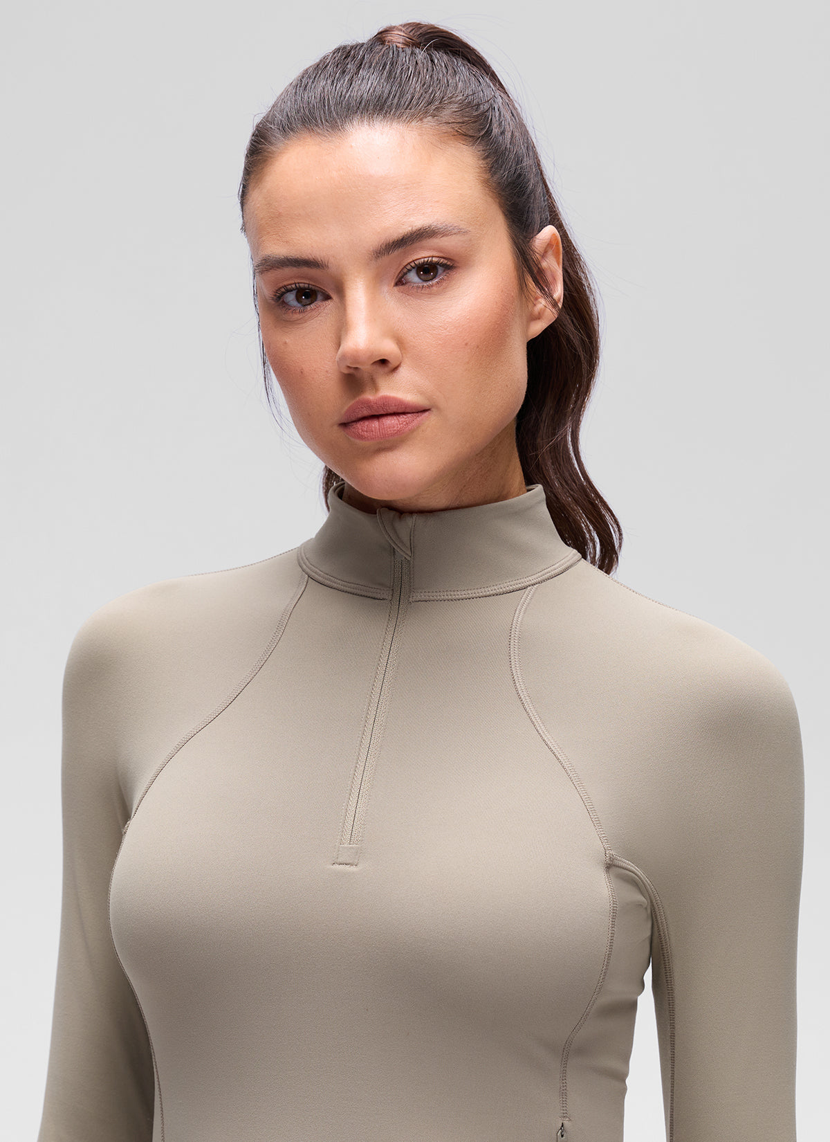 CRZ YOGA Women's Yoga Slim Fit Tops Butterluxe Half-Zip Long Sleeve Warm Ash Grey @model_info:Kseniia