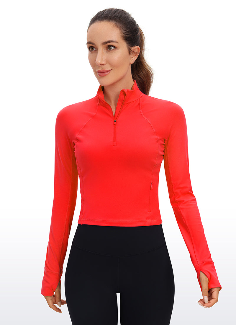 CRZ YOGA Women's Yoga Slim Fit Tops Butterluxe Half-Zip Long Sleeve Dark Red @model_info:D