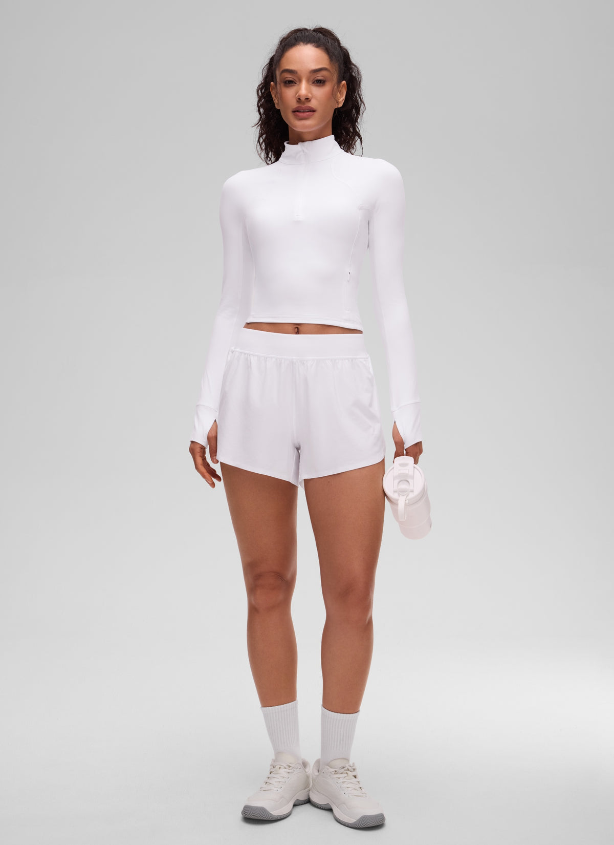CRZ YOGA Women's Yoga Slim Fit Tops Butterluxe Half-Zip Long Sleeve White @model_info:Larissa