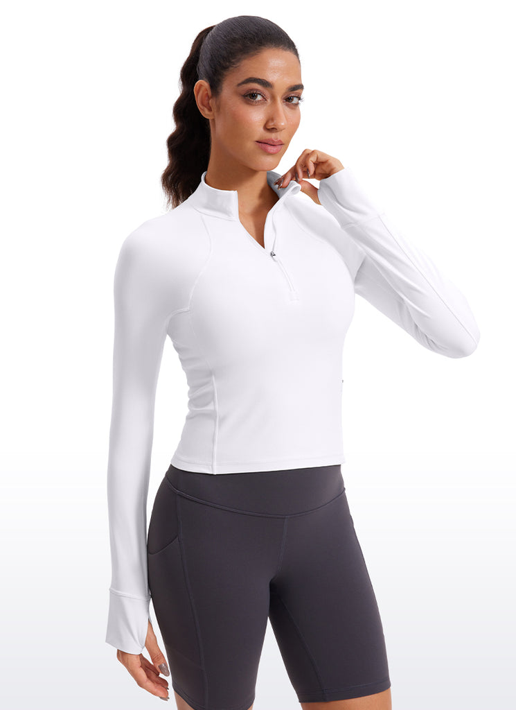 CRZ YOGA Women's Yoga Slim Fit Tops Butterluxe Half-Zip Long Sleeve Dark Carbon