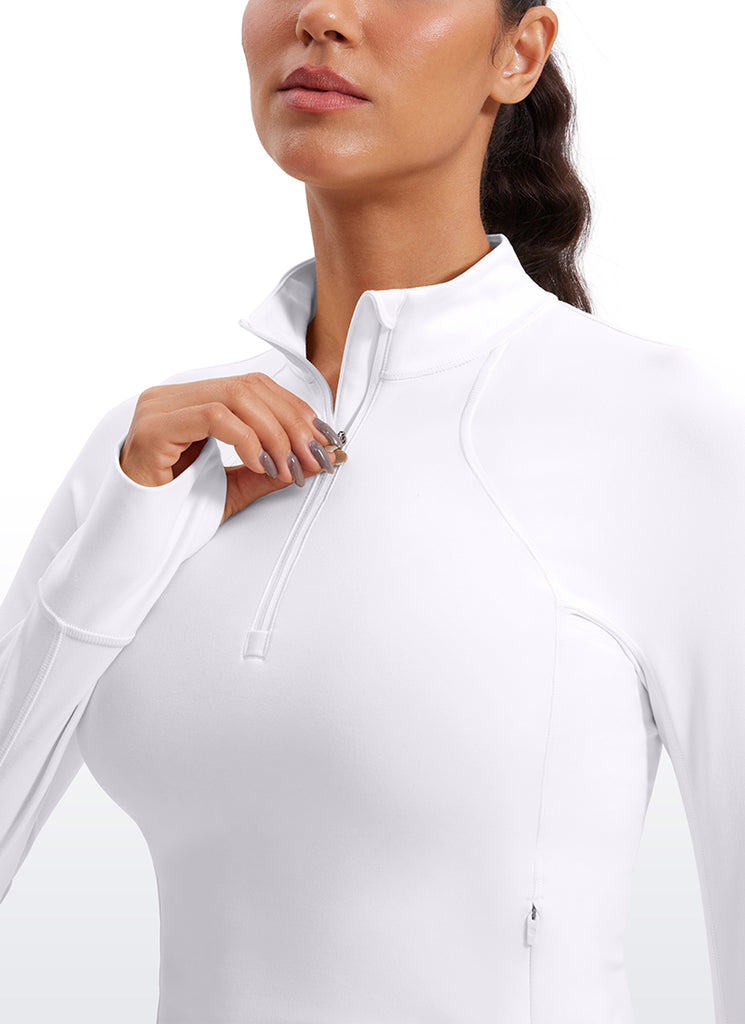 CRZ YOGA Women's Yoga Slim Fit Tops Butterluxe Half-Zip Long Sleeve White