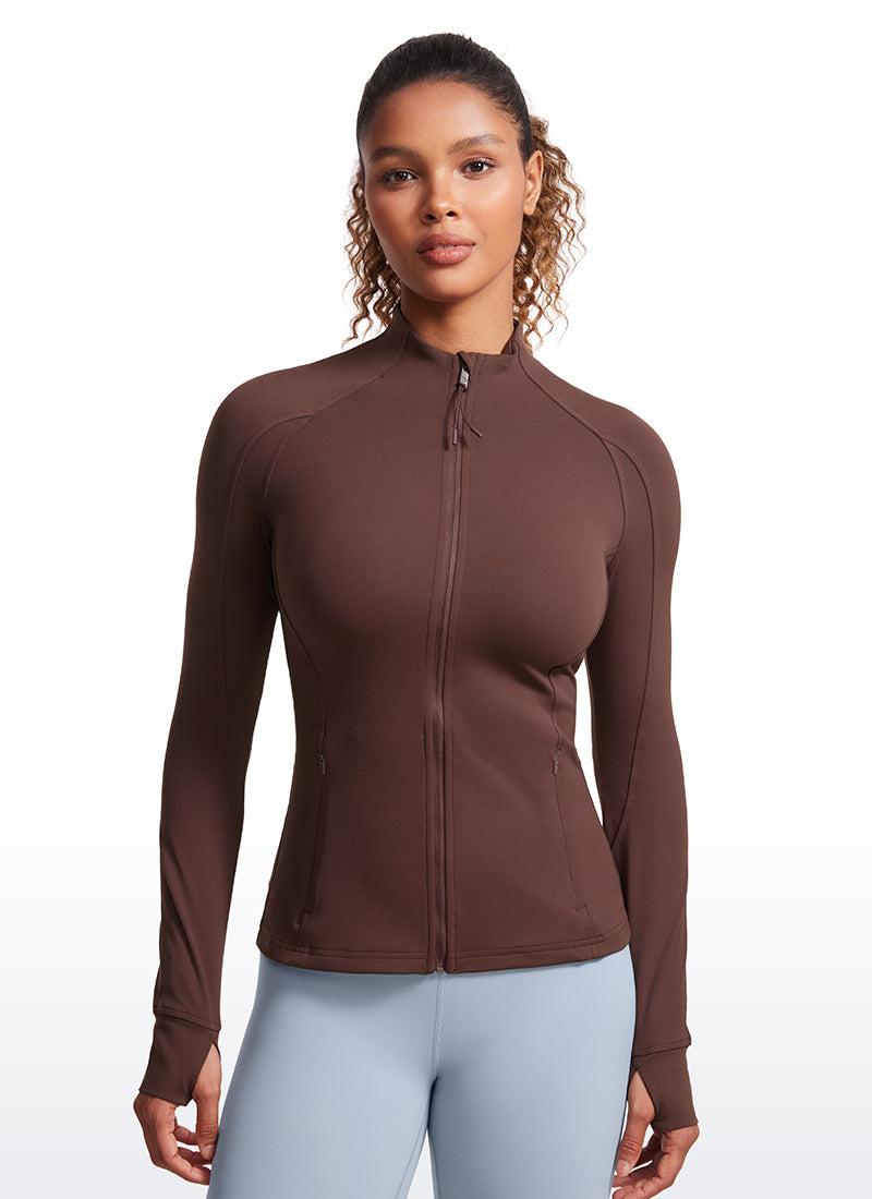CRZ YOGA Women's Yoga Slim Fit Tops Butterluxe Full Zip Long Sleeves Taupe @model_info:GI