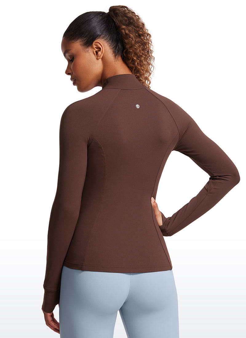 CRZ YOGA Women's Yoga Slim Fit Tops Butterluxe Full Zip Long Sleeves Taupe @model_info:GI