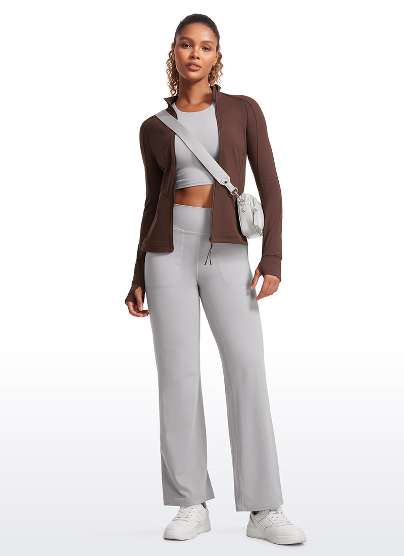CRZ YOGA Women's Yoga Slim Fit Tops Butterluxe Full Zip Long Sleeves Taupe @model_info:GI