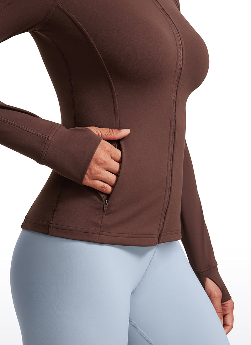 CRZ YOGA Women's Yoga Slim Fit Tops Butterluxe Full Zip Long Sleeves Taupe @model_info:GI