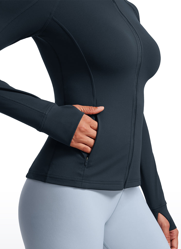 CRZ YOGA Women's Yoga Slim Fit Tops Butterluxe Full Zip Long Sleeves Taupe