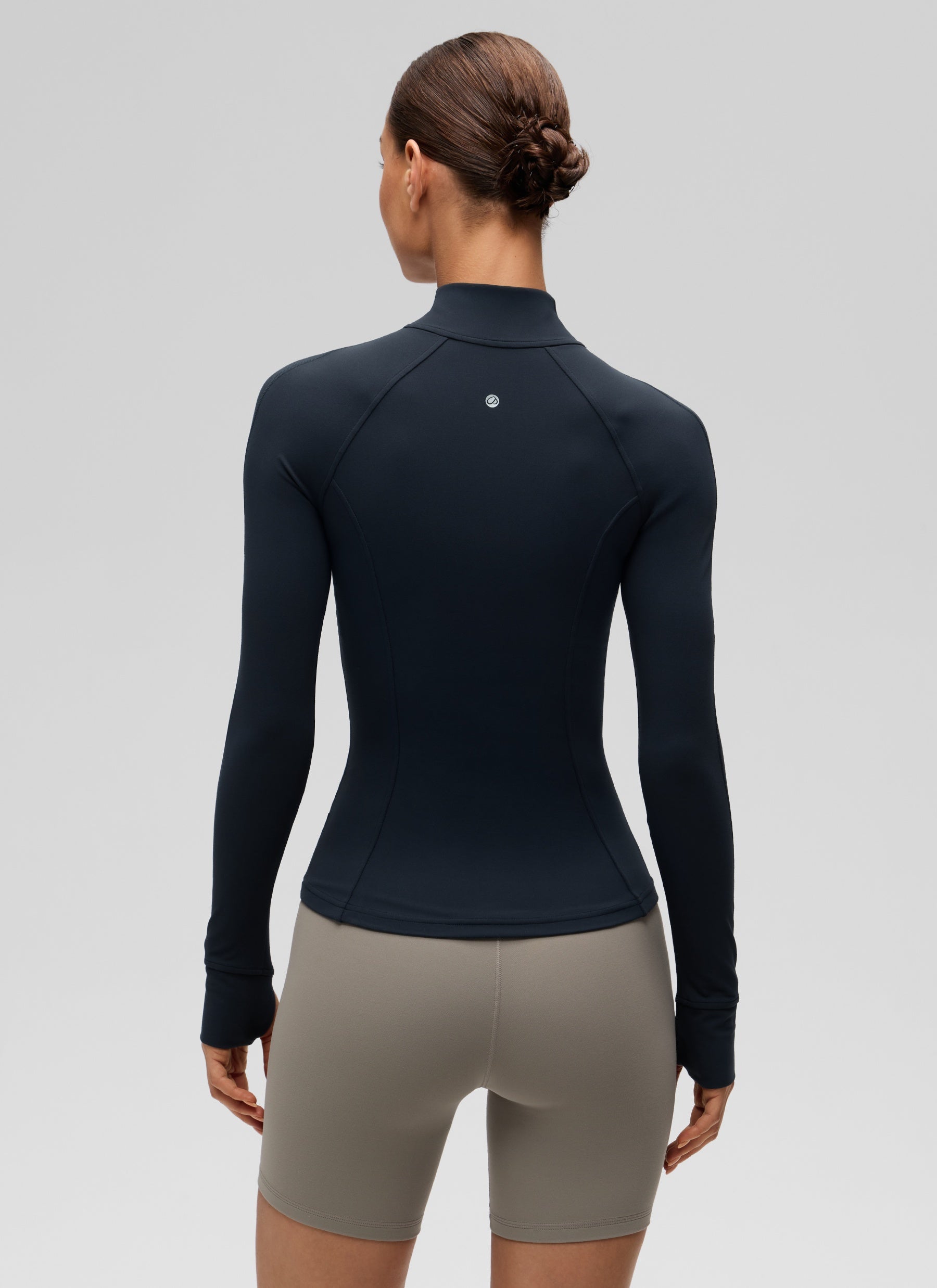 CRZ YOGA Women's Yoga Slim Fit Tops Butterluxe Full Zip Long Sleeves True Navy @model_info:Katya