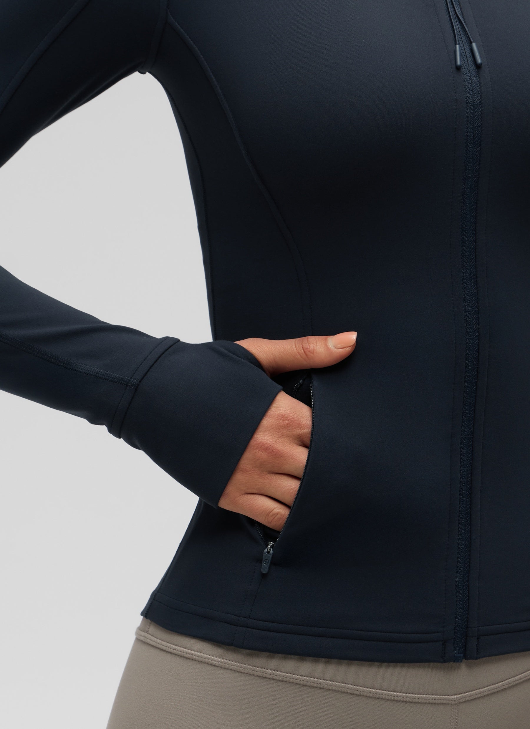 CRZ YOGA Women's Yoga Slim Fit Tops Butterluxe Full Zip Long Sleeves True Navy @model_info:Katya