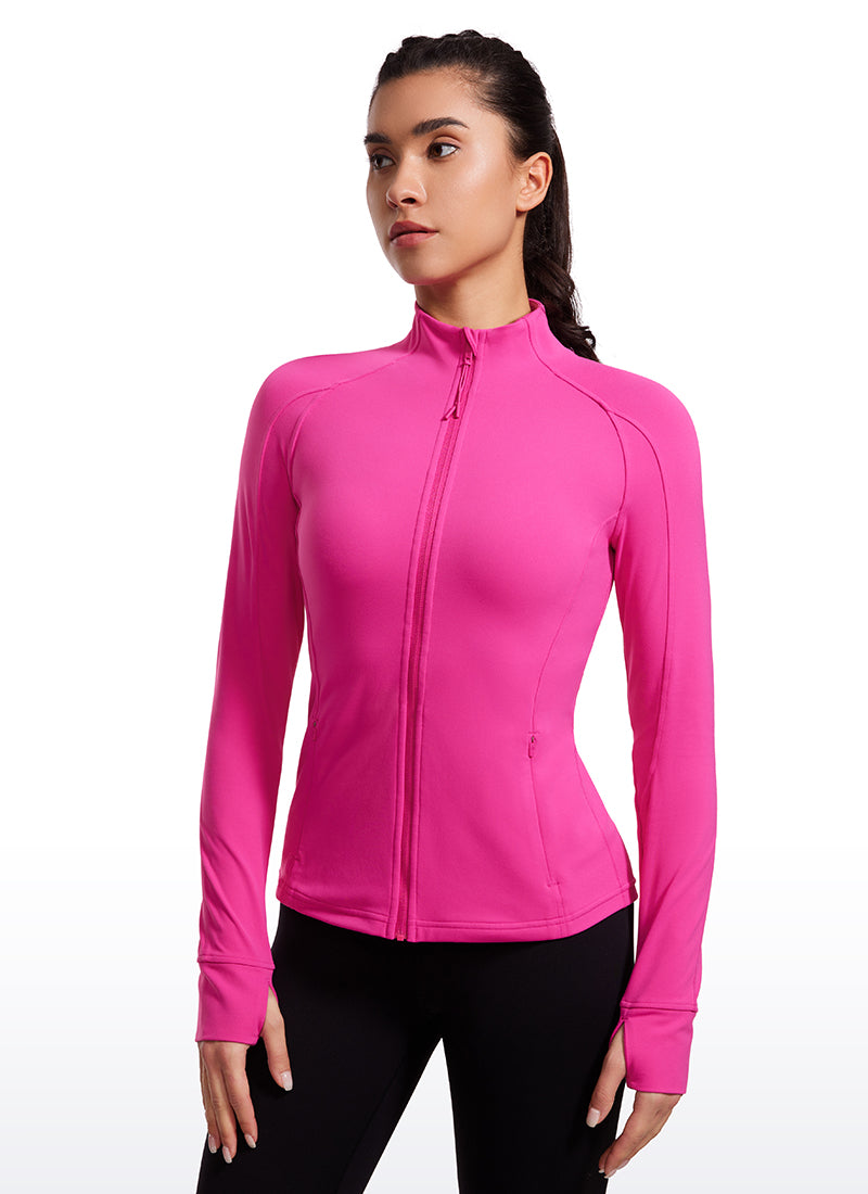 CRZ YOGA Women's Yoga Slim Fit Tops Butterluxe Full Zip Long Sleeves Hibiscus Purple @model_info:gabri