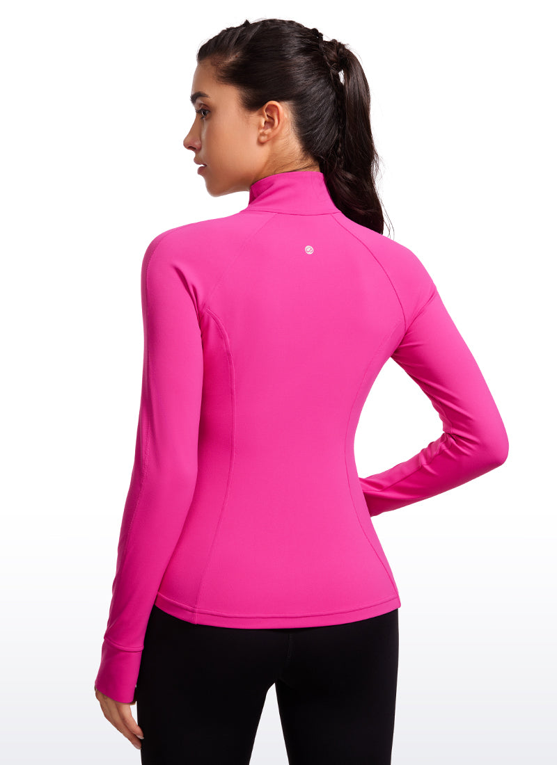 CRZ YOGA Women's Yoga Slim Fit Tops Butterluxe Full Zip Long Sleeves Hibiscus Purple @model_info:gabri