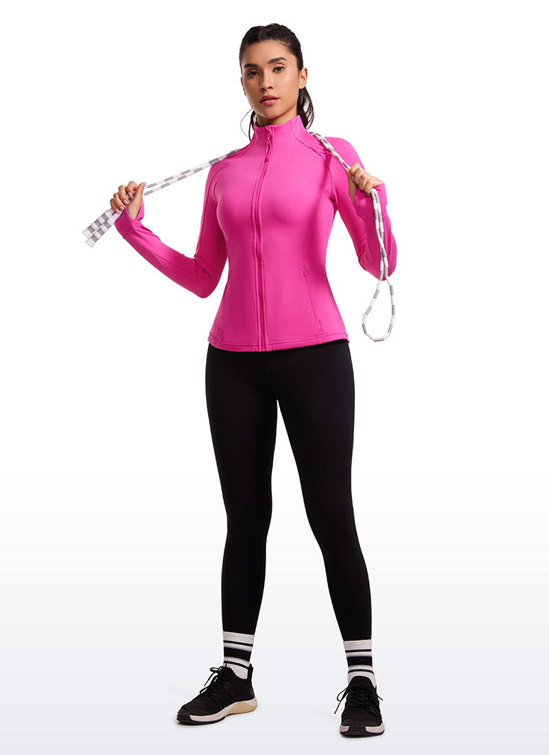 CRZ YOGA Women's Yoga Slim Fit Tops Butterluxe Full Zip Long Sleeves Hibiscus Purple @model_info:gabri