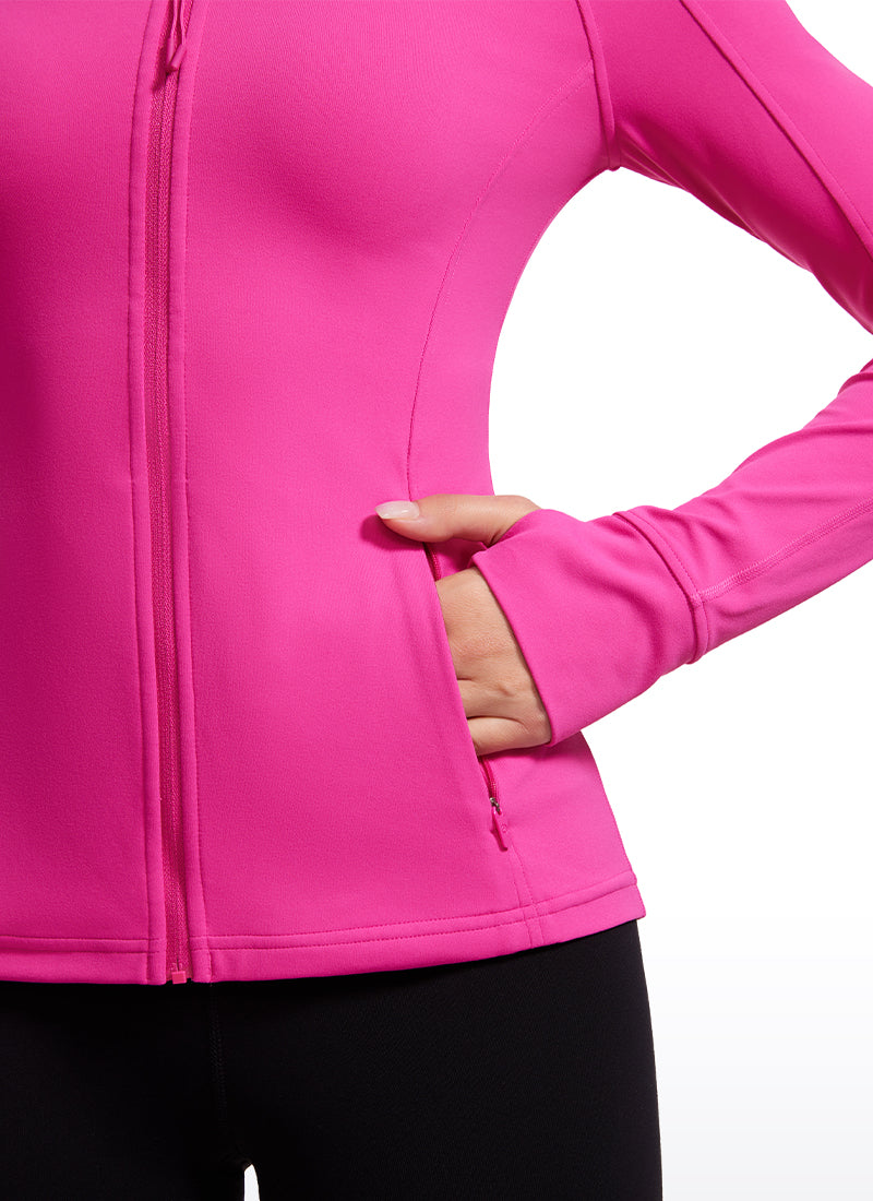 CRZ YOGA Women's Yoga Slim Fit Tops Butterluxe Full Zip Long Sleeves Hibiscus Purple @model_info:gabri