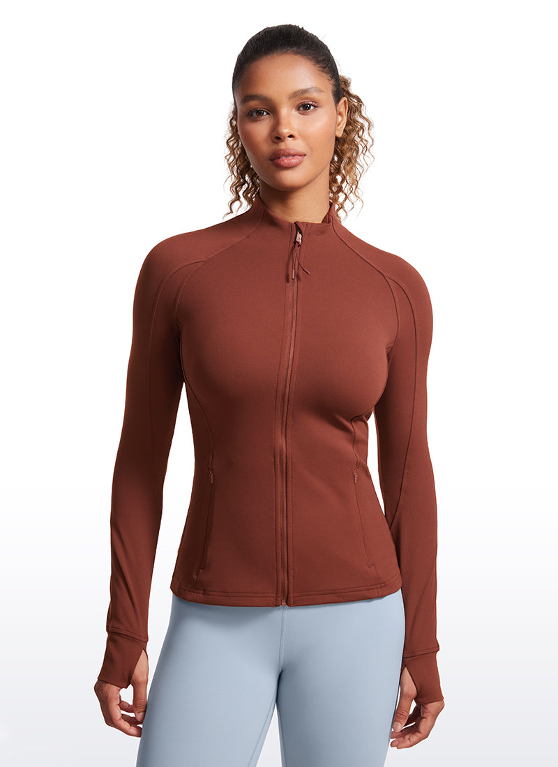 CRZ YOGA Women's Yoga Slim Fit Tops Butterluxe Full Zip Long Sleeves Jujube Brown @model_info:Gigi