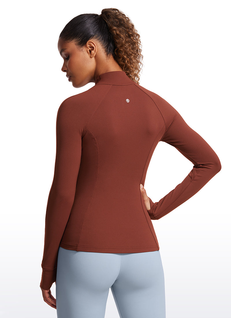 CRZ YOGA Women's Yoga Slim Fit Tops Butterluxe Full Zip Long Sleeves Jujube Brown @model_info:Gigi