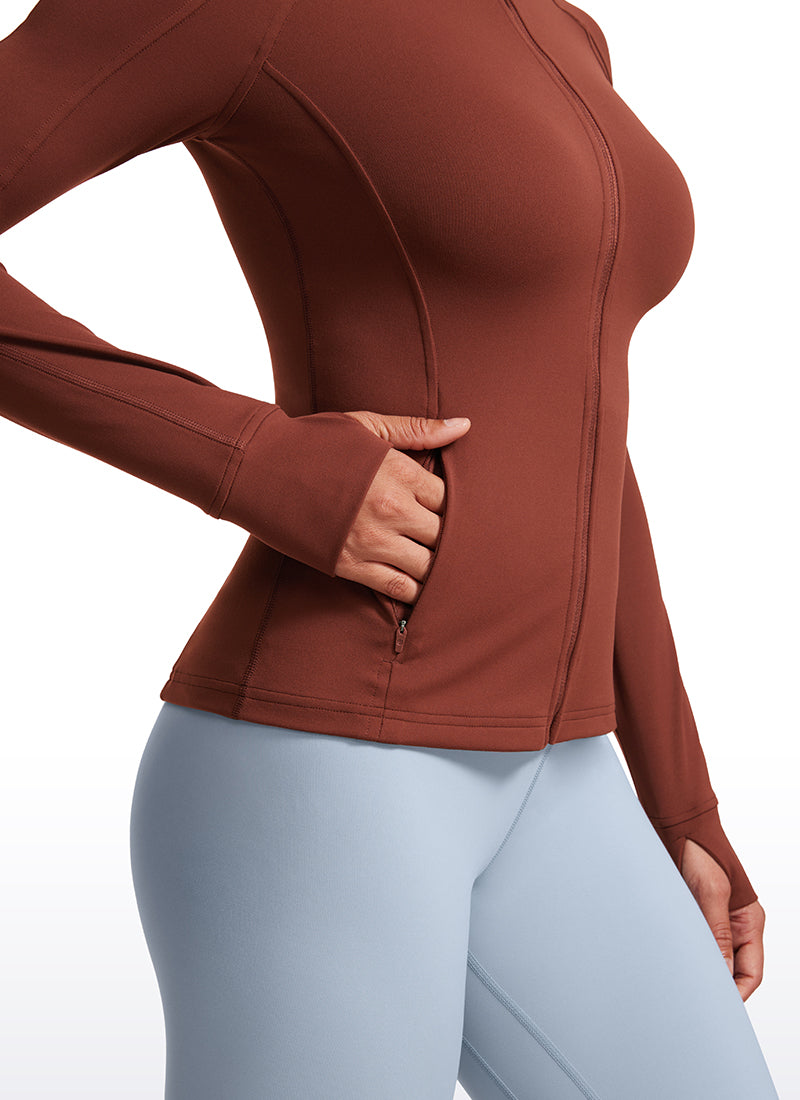 CRZ YOGA Women's Yoga Slim Fit Tops Butterluxe Full Zip Long Sleeves Jujube Brown @model_info:Gigi