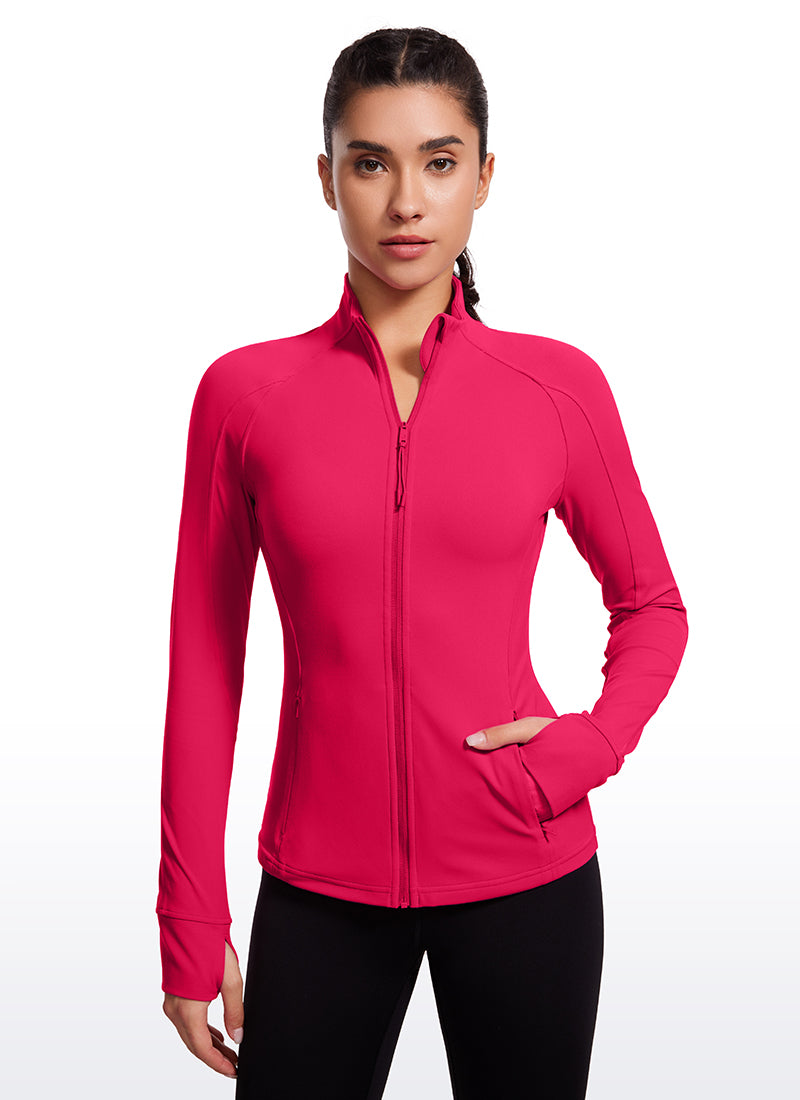 CRZ YOGA Women's Yoga Slim Fit Tops Butterluxe Full Zip Long Sleeves Viva Magenta @model_info:gabri