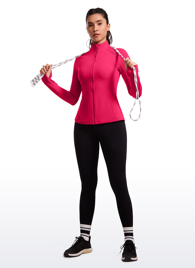 CRZ YOGA Women's Yoga Slim Fit Tops Butterluxe Full Zip Long Sleeves Viva Magenta @model_info:gabri