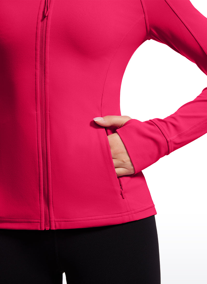 CRZ YOGA Women's Yoga Slim Fit Tops Butterluxe Full Zip Long Sleeves Viva Magenta @model_info:gabri