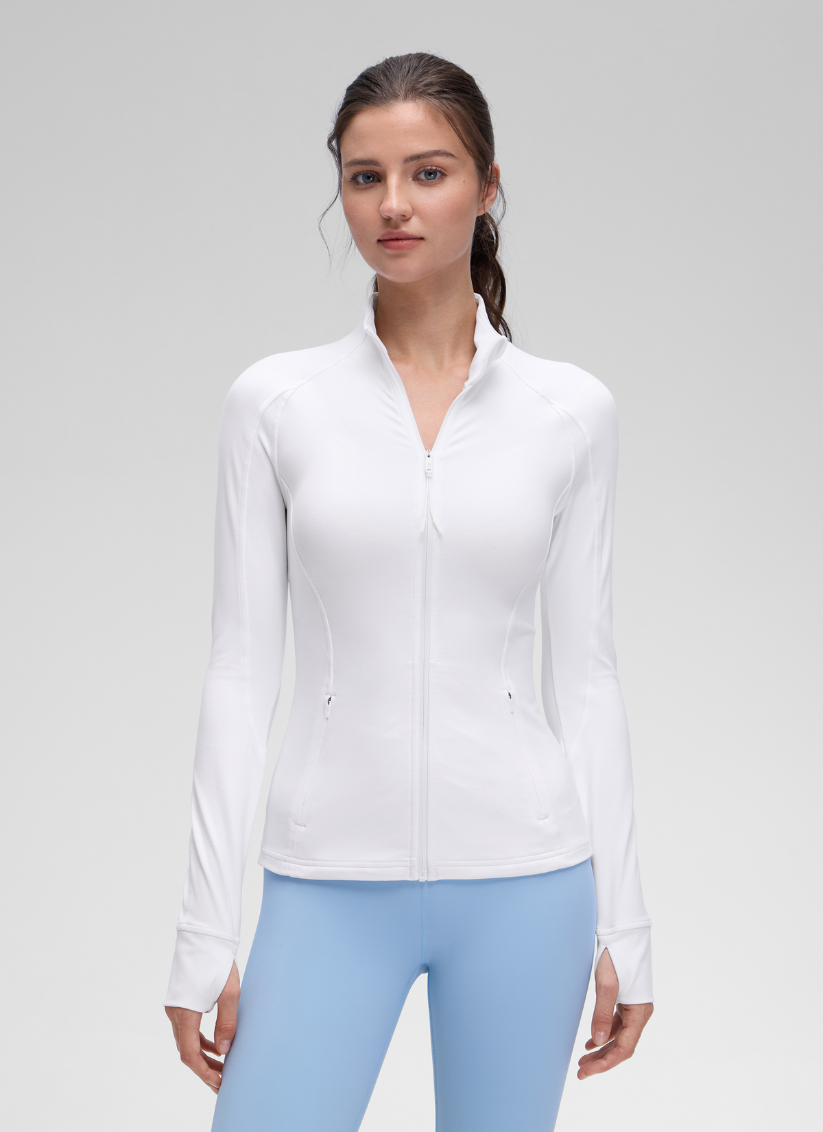 CRZ YOGA Women's Yoga Slim Fit Tops Butterluxe Full Zip Long Sleeves White @model_info:kerr