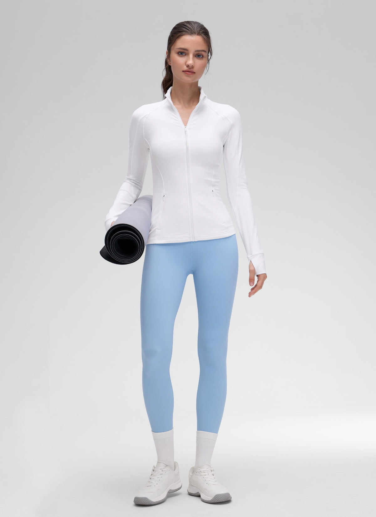 CRZ YOGA Women's Yoga Slim Fit Tops Butterluxe Full Zip Long Sleeves White @model_info:kerr