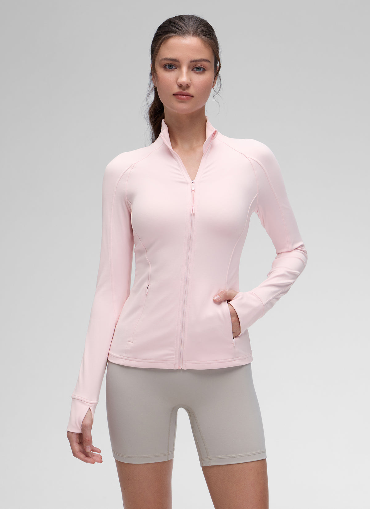 CRZ YOGA Women's Yoga Slim Fit Tops Butterluxe Full Zip Long Sleeves Strawberry Pink @model_info:kerr