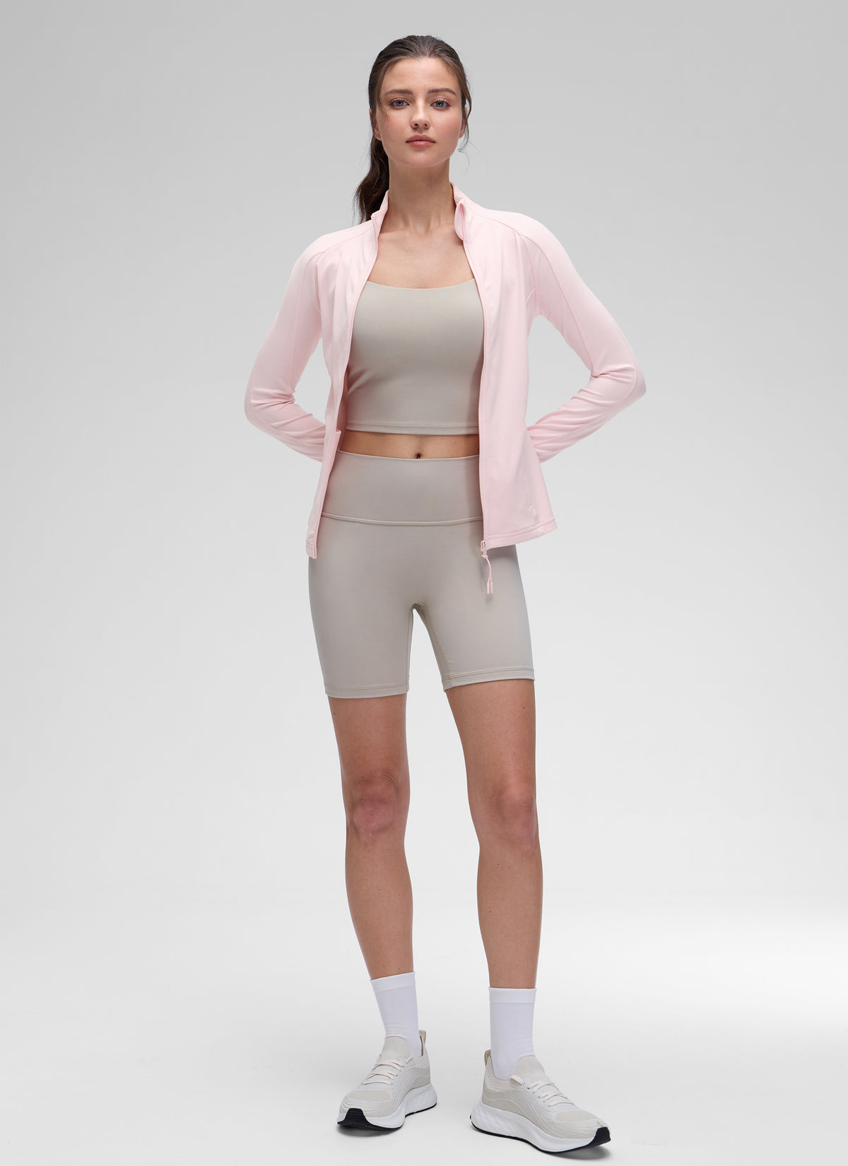 CRZ YOGA Women's Yoga Slim Fit Tops Butterluxe Full Zip Long Sleeves Strawberry Pink @model_info:kerr