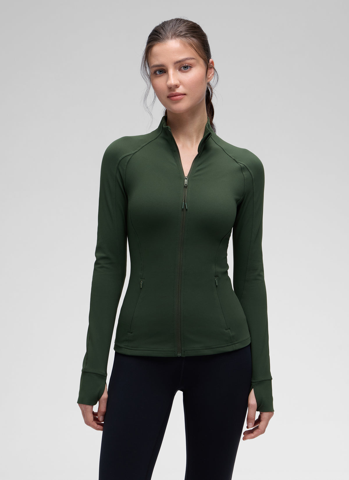 CRZ YOGA Women's Yoga Slim Fit Tops Butterluxe Full Zip Long Sleeves Legend Green @model_info:kerr