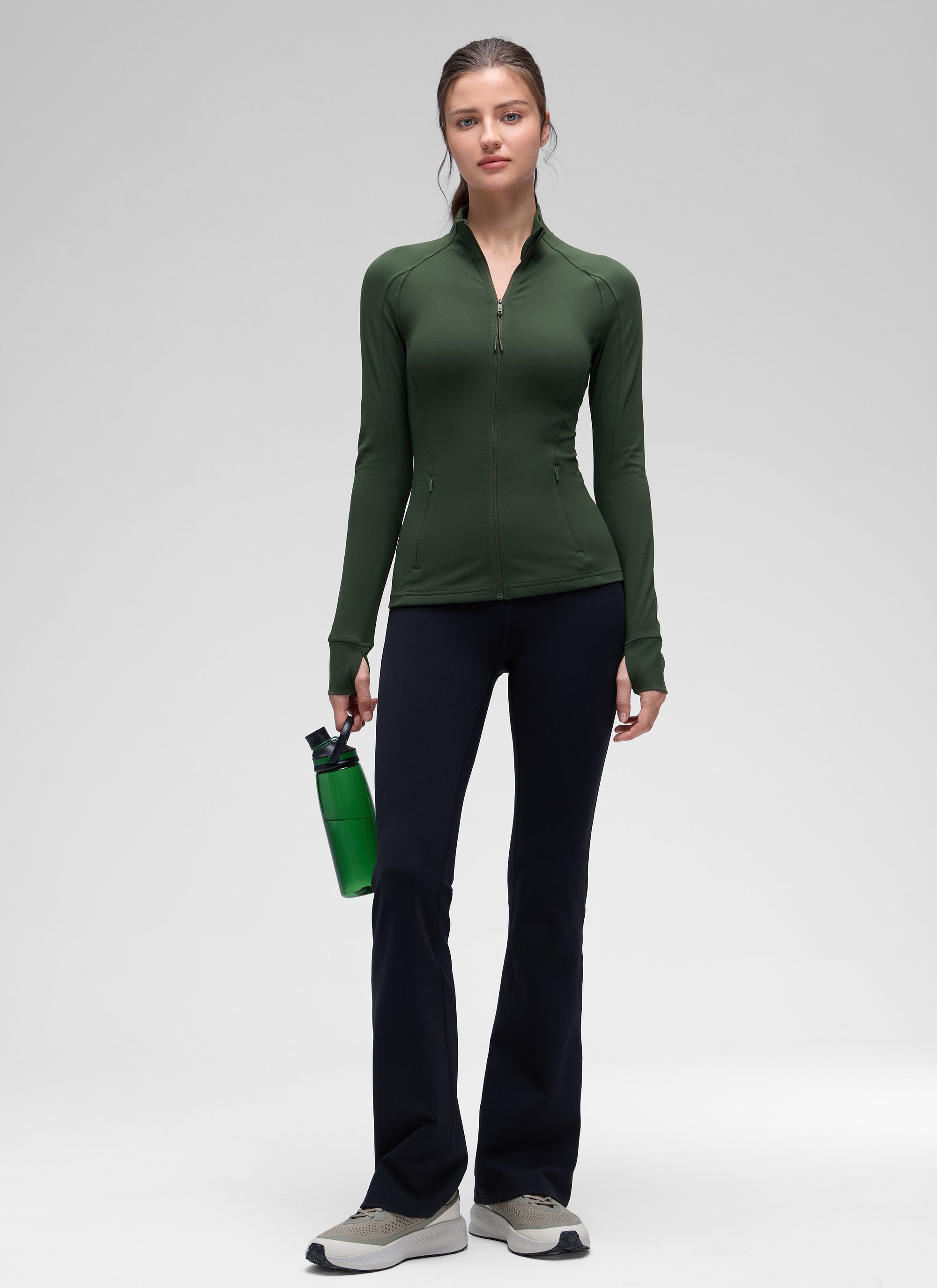 CRZ YOGA Women's Yoga Slim Fit Tops Butterluxe Full Zip Long Sleeves Legend Green @model_info:kerr