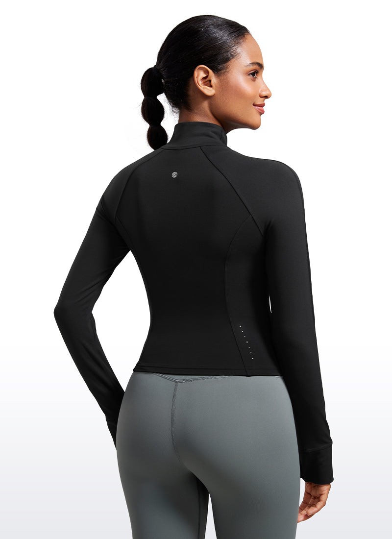 CRZ YOGA Women's Butterluxe Cropped Pocket Outerwear Full Zip Jackets Black