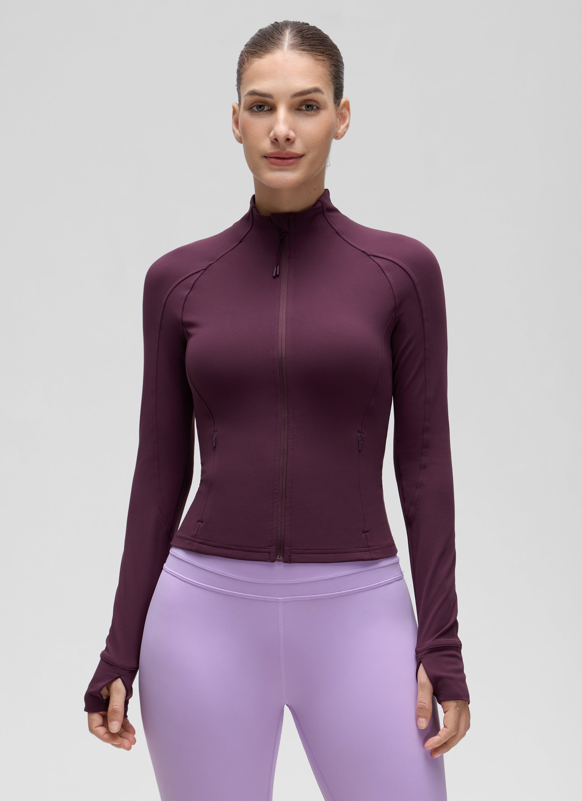 CRZ YOGA Women's Butterluxe Cropped Pocket Outerwear Full Zip Jackets Deep Purple