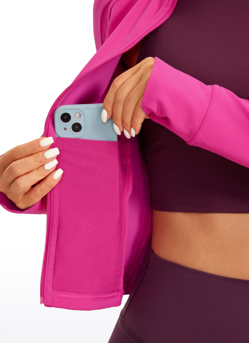 CRZ YOGA Women's Butterluxe Cropped Pocket Outerwear Full Zip Jackets Hibiscus Purple