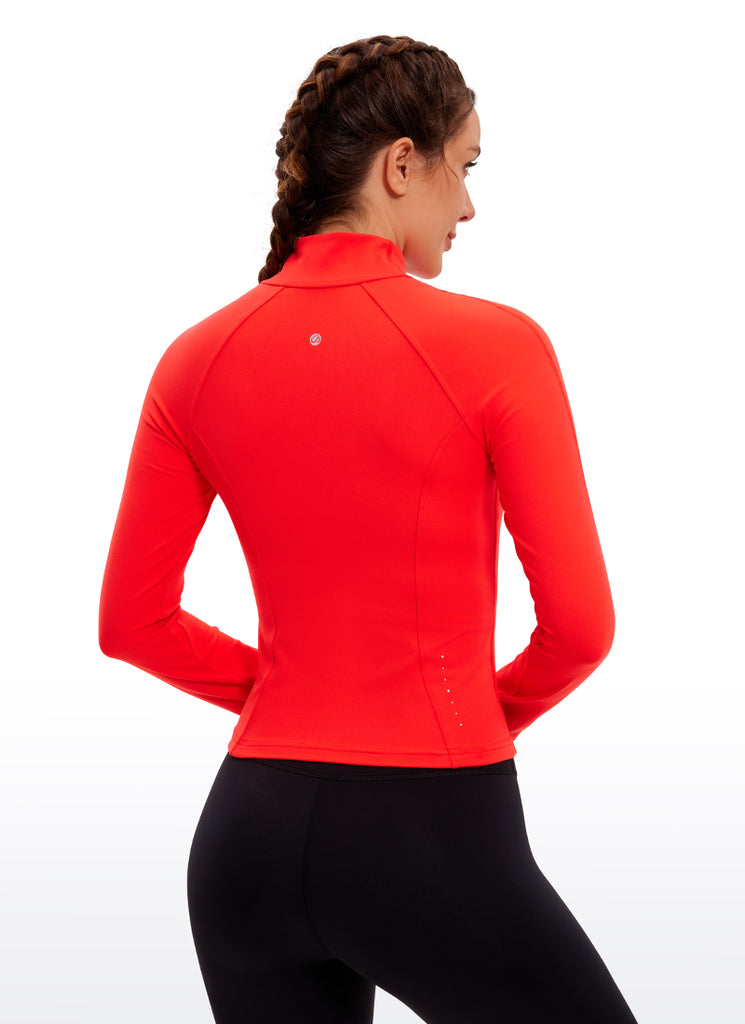 CRZ YOGA Women's Butterluxe Cropped Pocket Outerwear Full Zip Jackets Dark Red