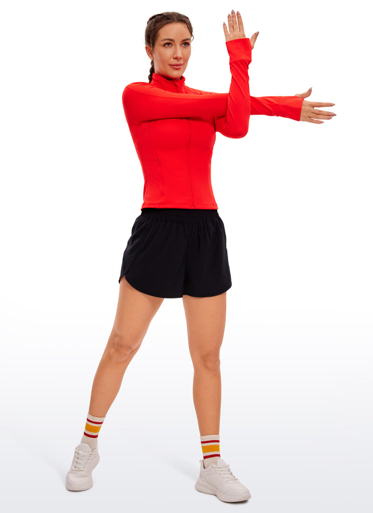 CRZ YOGA Women's Butterluxe Cropped Pocket Outerwear Full Zip Jackets Dark Red