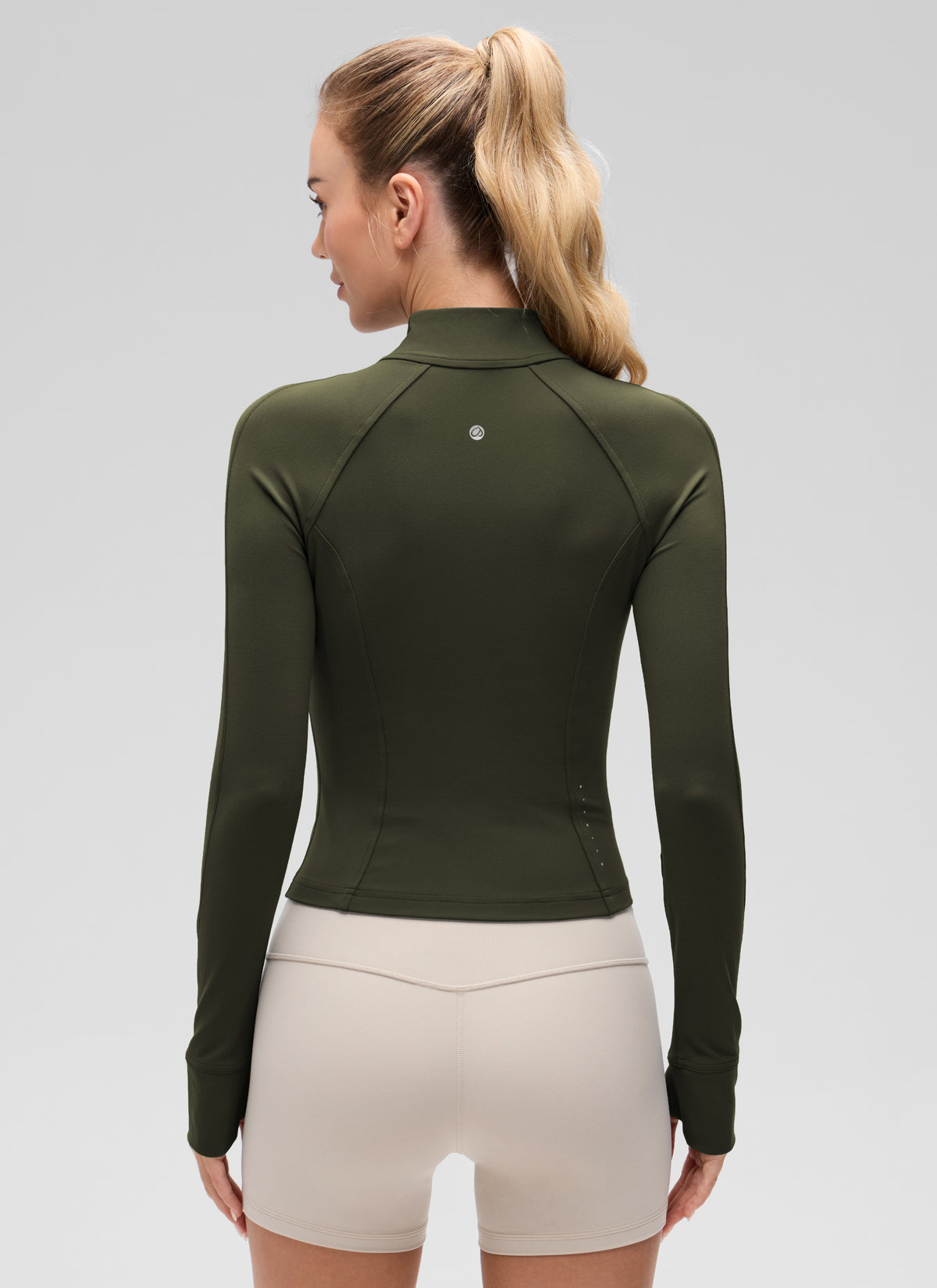 CRZ YOGA Women's Butterluxe Cropped Pocket Outerwear Full Zip Jackets Olive Green @model_info:Anna