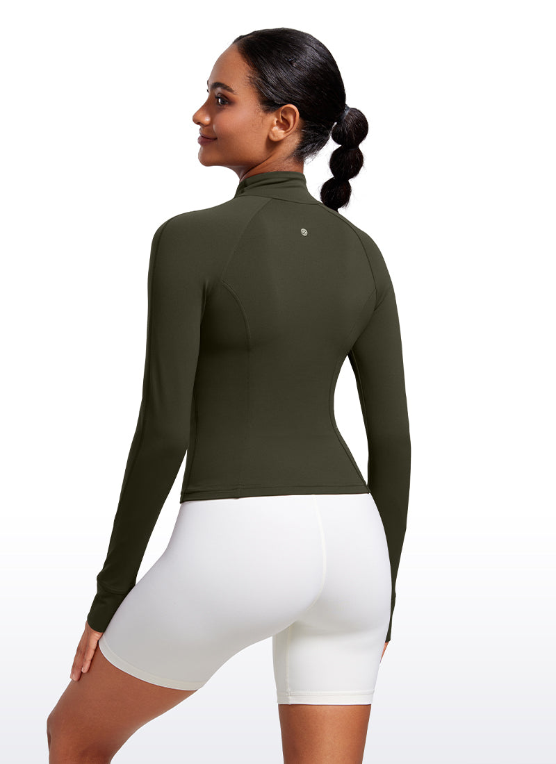 CRZ YOGA Women's Butterluxe Cropped Pocket Outerwear Full Zip Jackets Olive Green