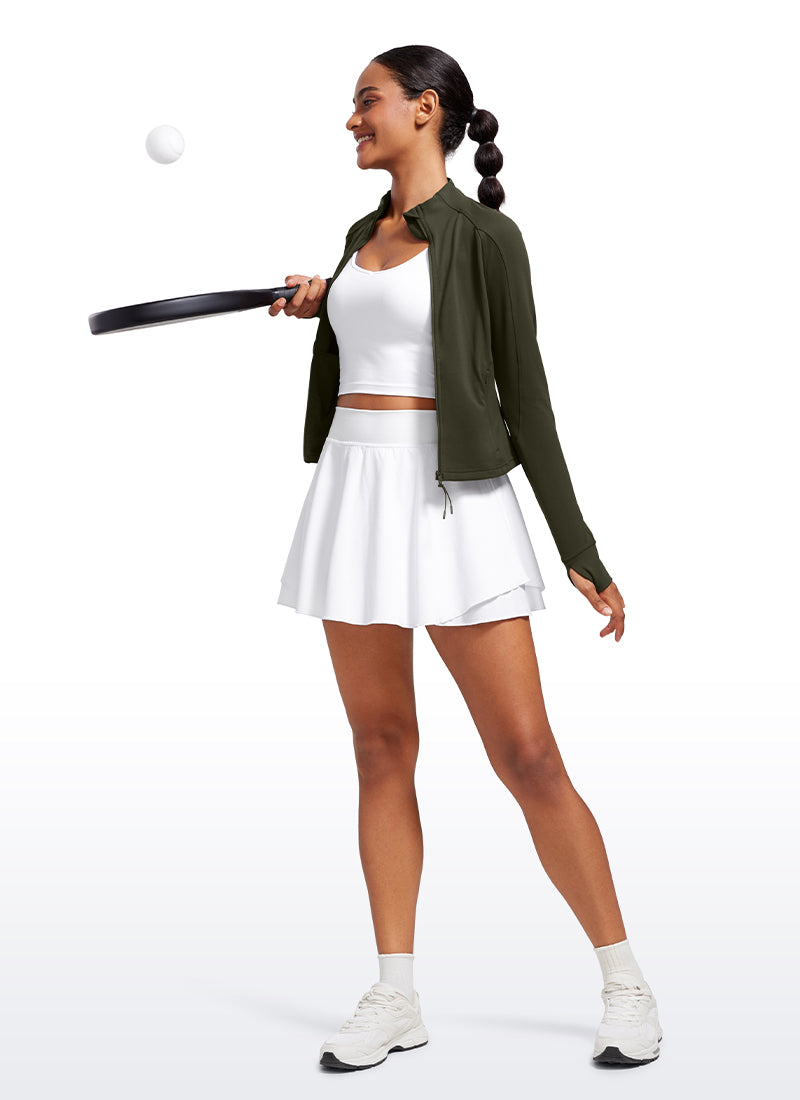 CRZ YOGA Women's Butterluxe Cropped Pocket Outerwear Full Zip Jackets Olive Green