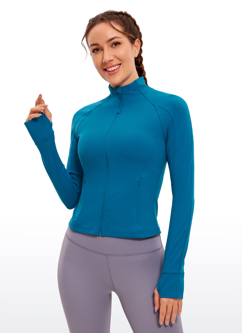 CRZ YOGA Women's Butterluxe Cropped Pocket Outerwear Full Zip Jackets Super-sonic Blue