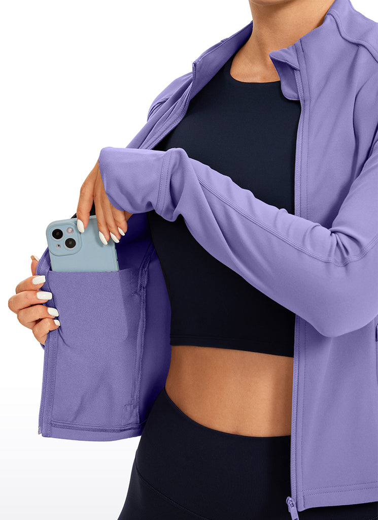 CRZ YOGA Women's Butterluxe Cropped Pocket Outerwear Full Zip Jackets Dark Lavender Purple