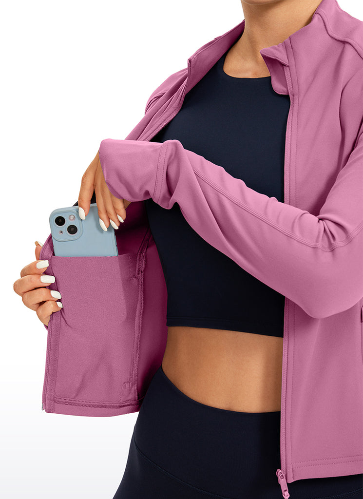 CRZ YOGA Women's Butterluxe Cropped Pocket Outerwear Full Zip Jackets Dark Lavender Purple