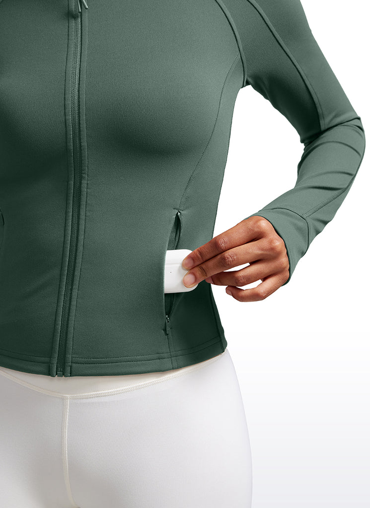 CRZ YOGA Women's Butterluxe Cropped Pocket Outerwear Full Zip Jackets Strawberry Pink