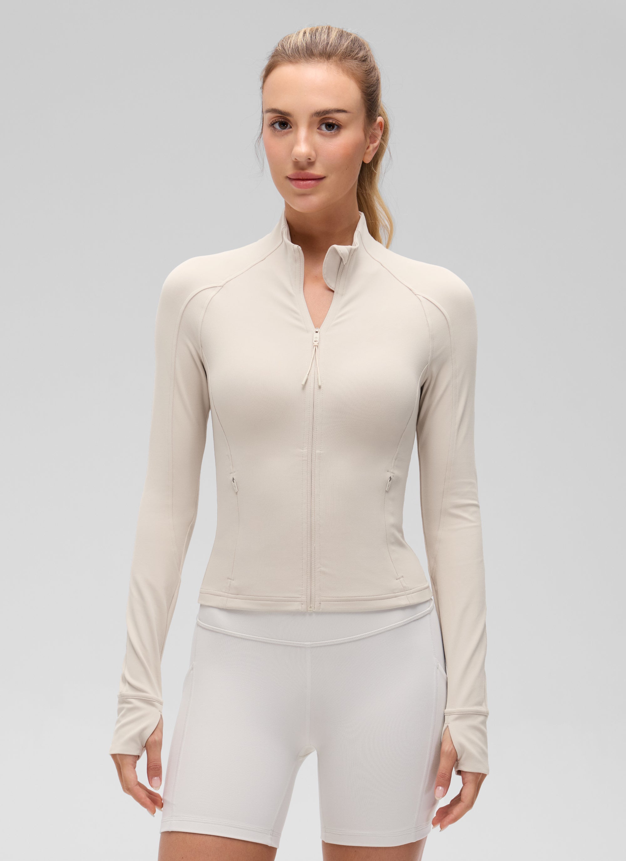 CRZ YOGA Women's Butterluxe Cropped Pocket Outerwear Full Zip Jackets Mojave Tan