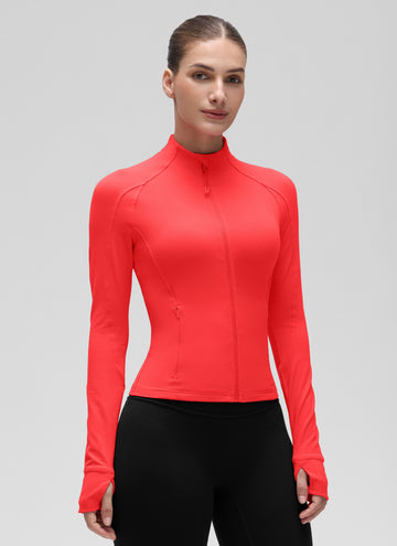 CRZ YOGA Women's Butterluxe Cropped Pocket Outerwear Full Zip Jackets Deep Red