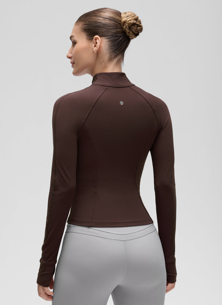 CRZ YOGA Women's Butterluxe Cropped Pocket Outerwear Full Zip Jackets Deep Red