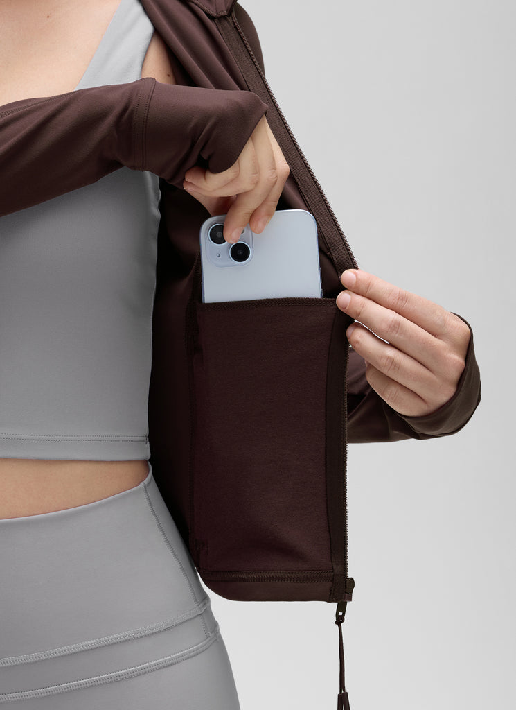 CRZ YOGA Women's Butterluxe Cropped Pocket Outerwear Full Zip Jackets Red Merlot