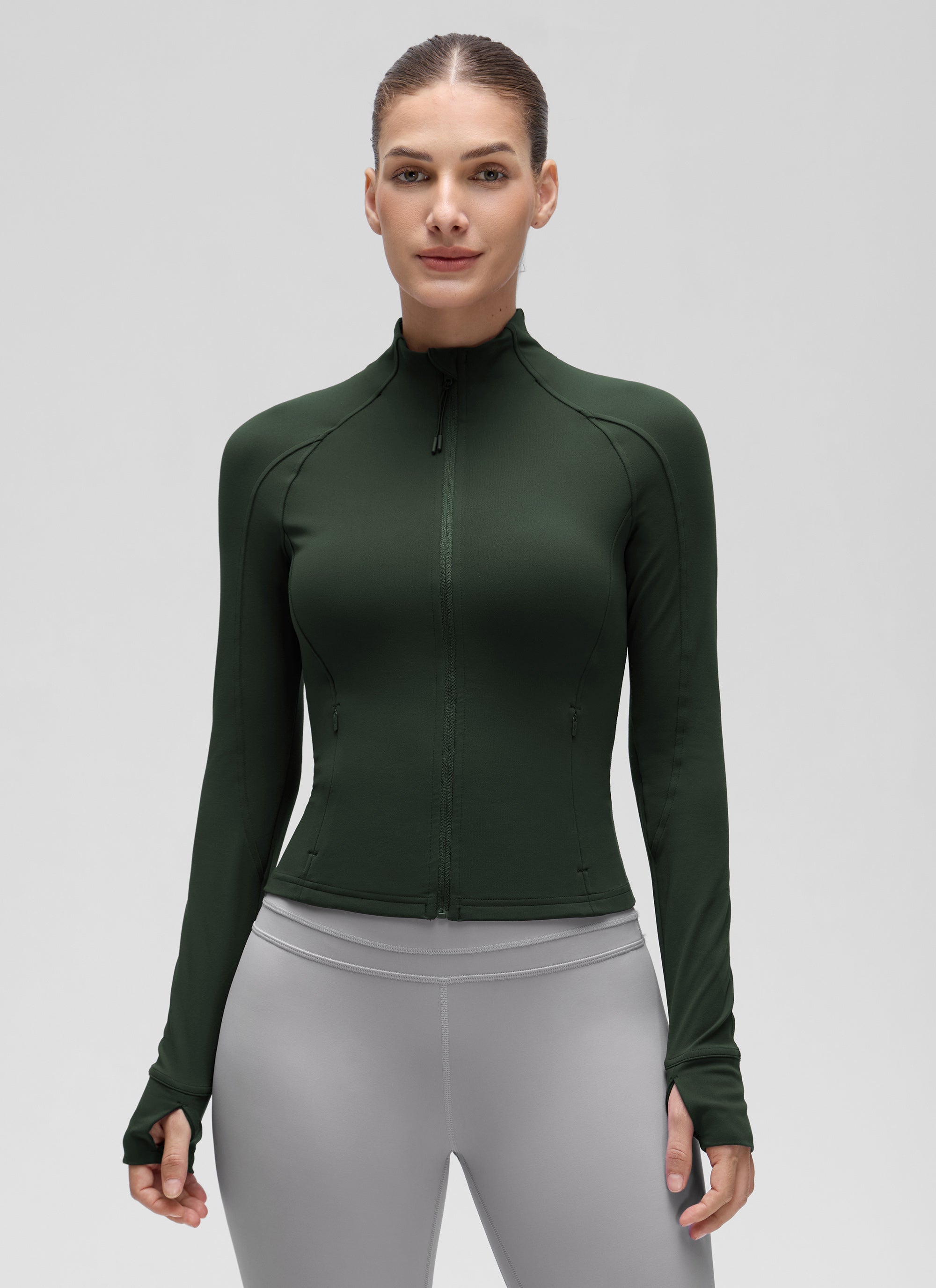 CRZ YOGA Women's Butterluxe Cropped Pocket Outerwear Full Zip Jackets Legend Green