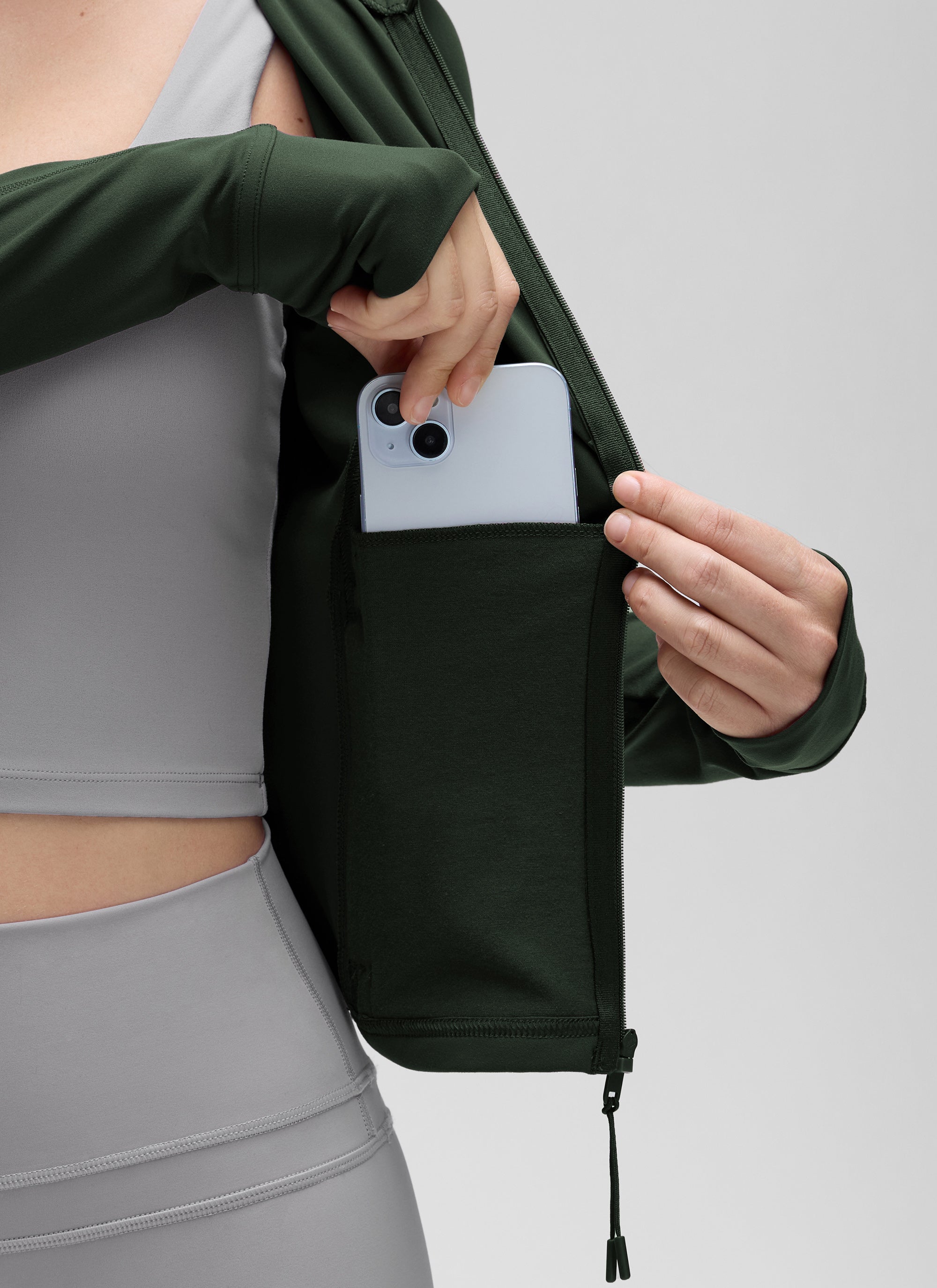 CRZ YOGA Women's Butterluxe Cropped Pocket Outerwear Full Zip Jackets Legend Green