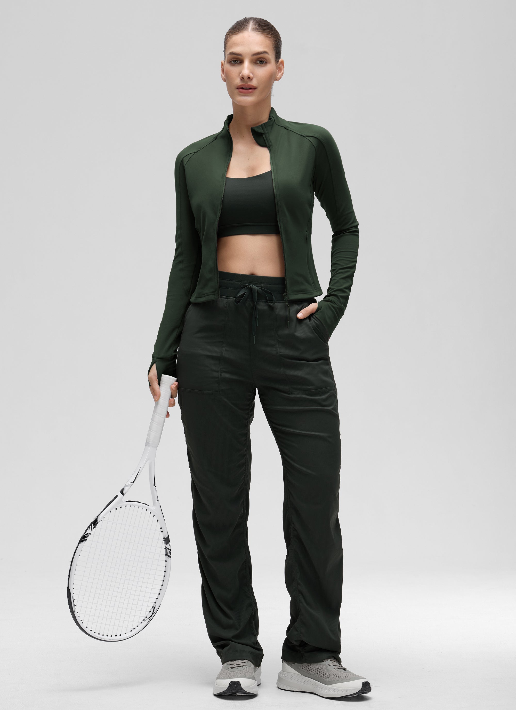 CRZ YOGA Women's Butterluxe Cropped Pocket Outerwear Full Zip Jackets Legend Green