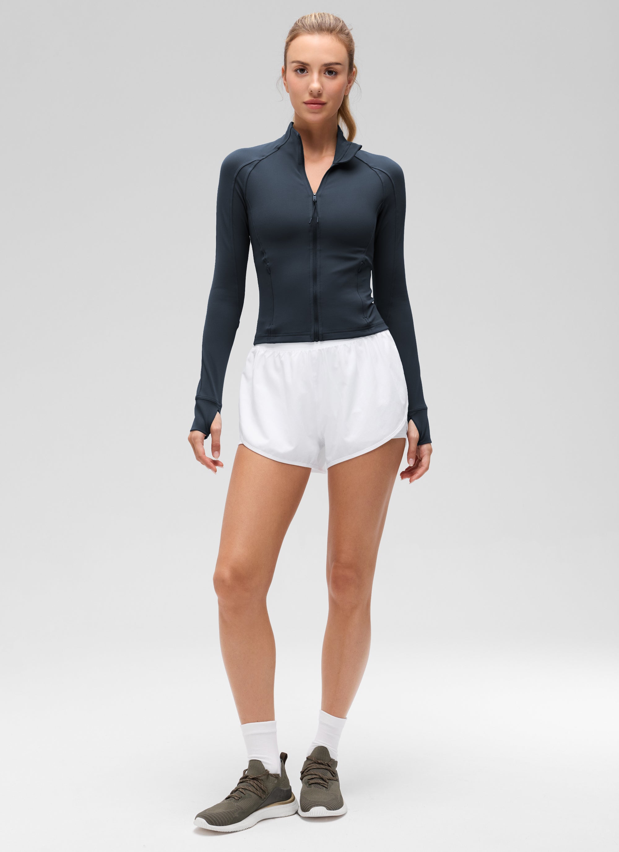 CRZ YOGA Women's Butterluxe Cropped Pocket Outerwear Full Zip Jackets True Navy