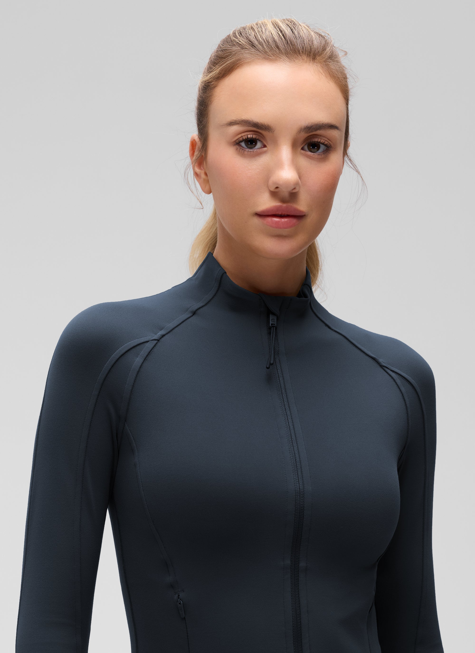 CRZ YOGA Women's Butterluxe Cropped Pocket Outerwear Full Zip Jackets True Navy